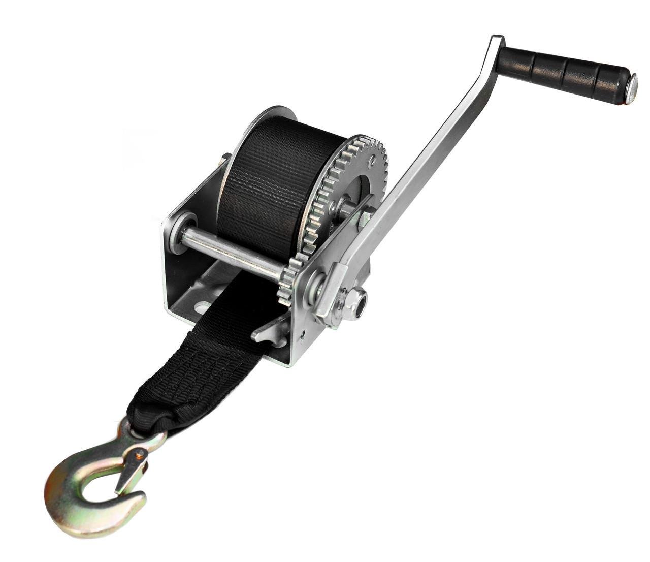 Лебідка автомобільна ручна оцинкована з стрічкою і крюком 800Lbs