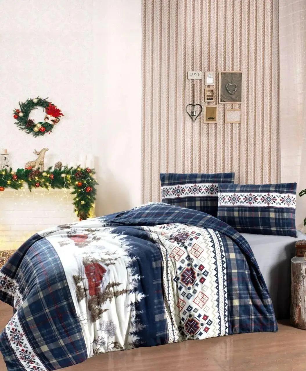 Комплект постельного белья First Choice Nature фланель евро Navy Blue (655)