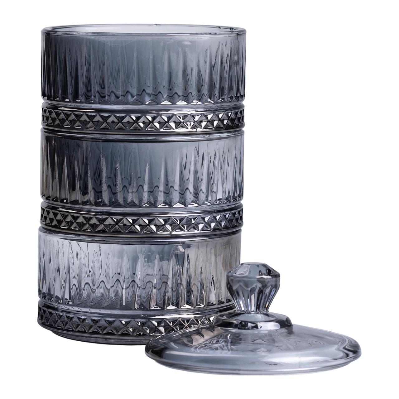 Цукерниця трирівнева скляна з кришкою Ø 10 см Сірий - фото 4