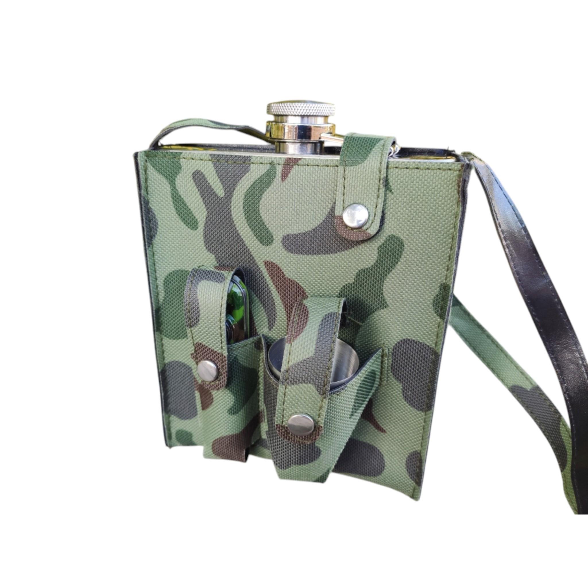 Набор походный Khaki TD18 Фляга 530 мл 3 стопки 30 мл складной нож в камуфляжном чехле (F_F1-46)