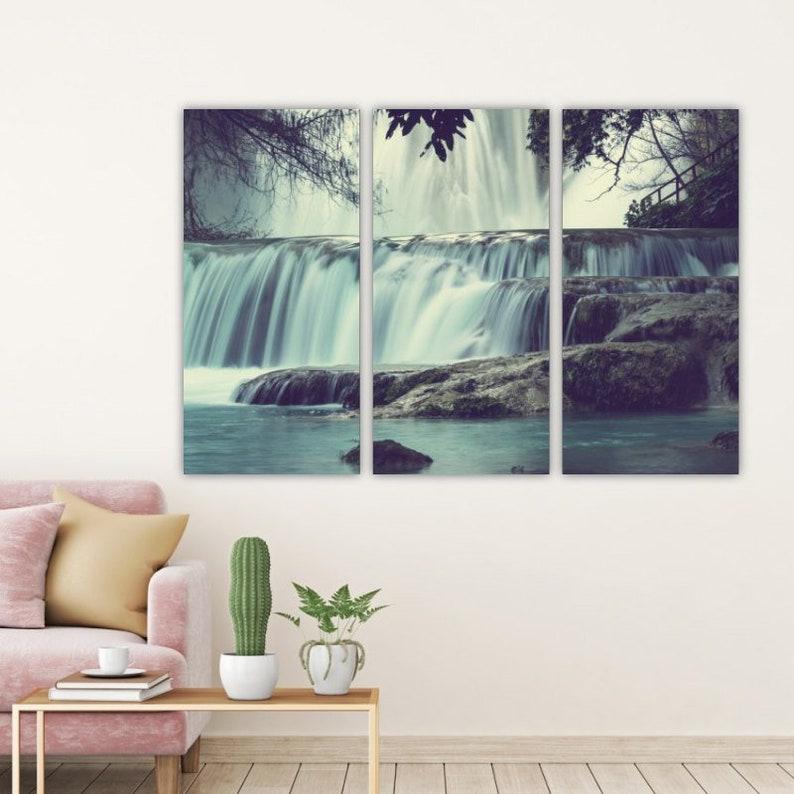 Модульная картина на холсте из трех частей KIL Art Каскадный водопад 128x81 см (M3_L_660)