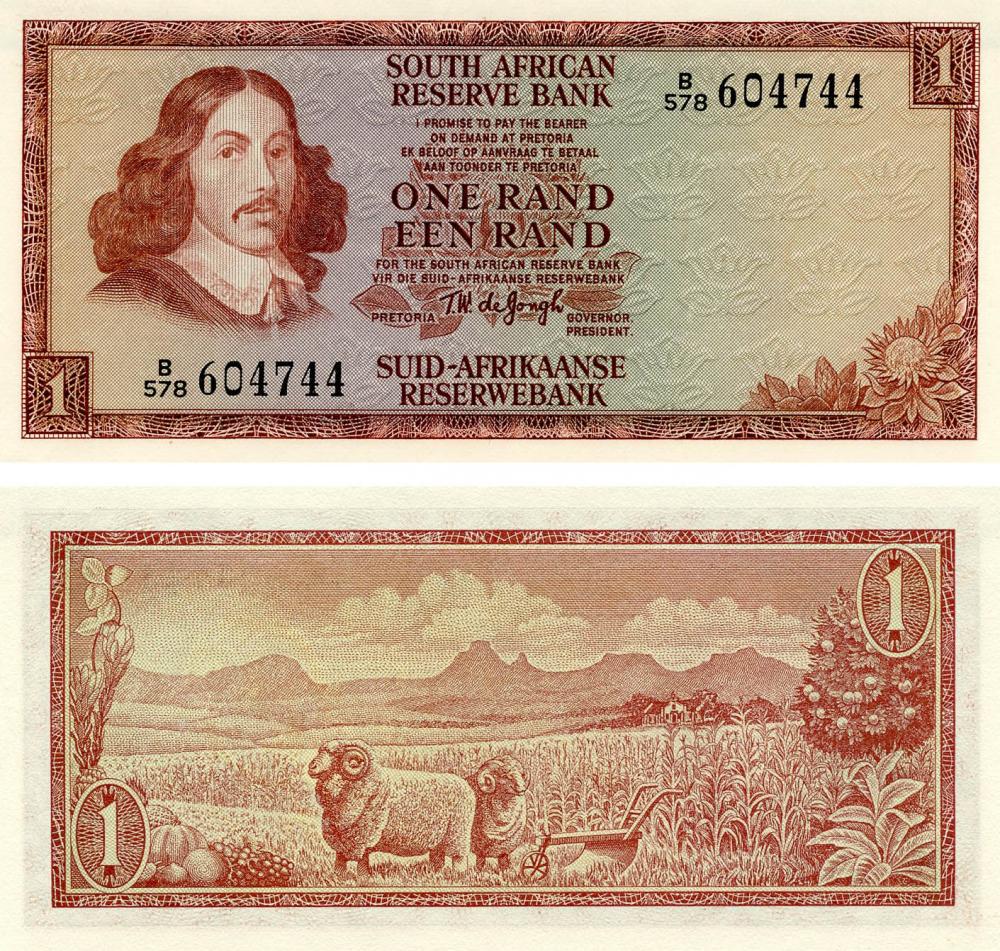 Коллекционная банкнота ЮАР 1 ранд 1966-1972 UNC P110 (Б13384)
