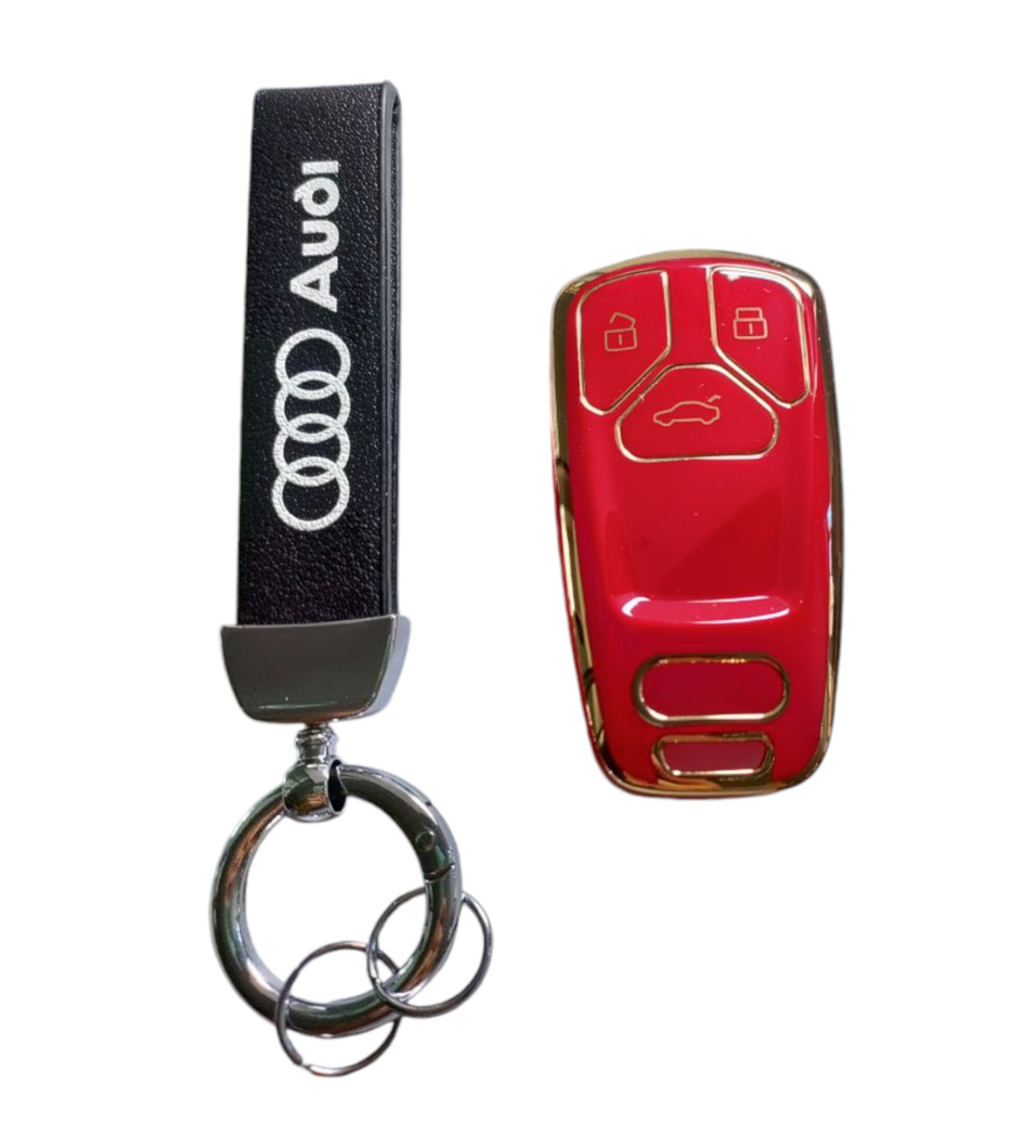 Чехол для ключа Audi с золотой рамкой Красный (2360858689)