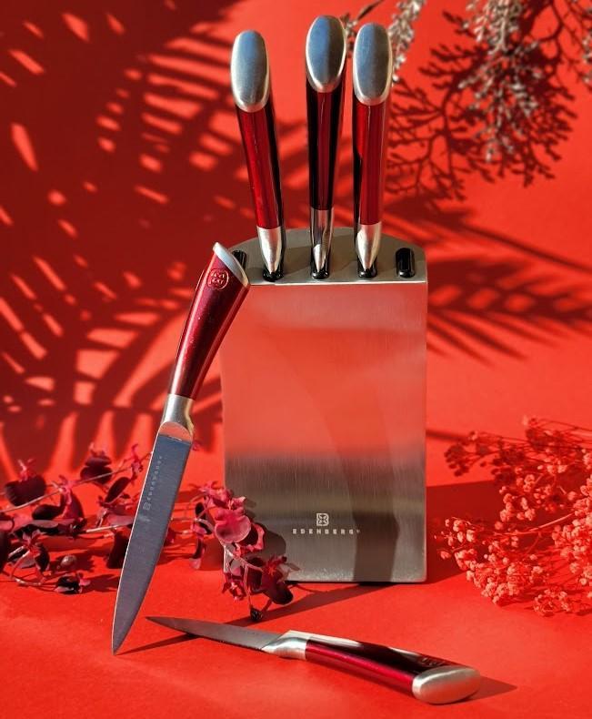 Набір ножів Edenberg із нержавіючої сталі на підставці 6 пр. (EB-11002) Червоний - фото 1