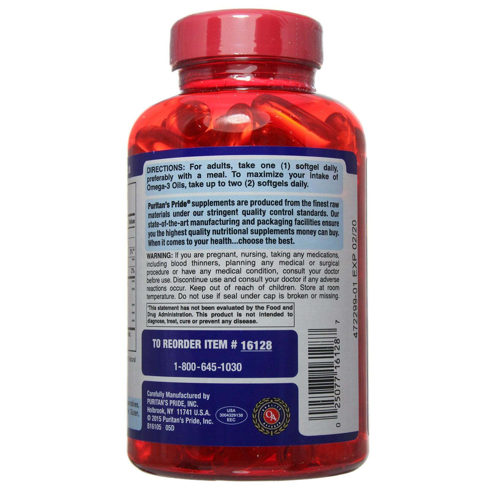 Риб'ячий жир Puritan's Pride Triple Strength Omega-3 потрійна сила 1400 мг 120 капсул (#016128) - фото 3 Риб'ячий жир Puritan's Pride Triple Strength Omega-3 потрійна сила 1400 мг 120 капсул (#016128) - фото 3