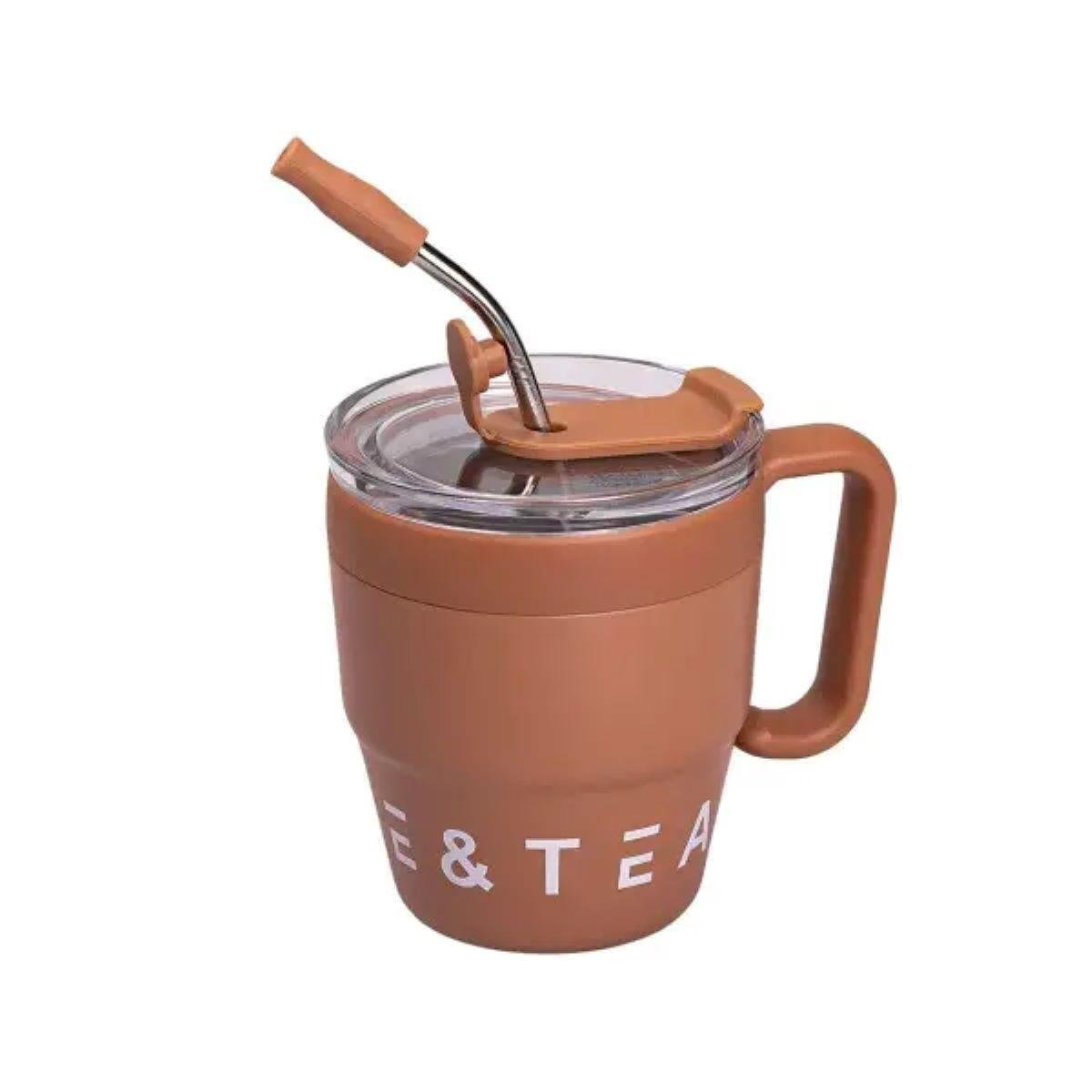 Термокружка Coffee & Tea HP-14-23BR с трубочкой Коричневый (A-033293) - фото 2 Термокружка Coffee & Tea HP-14-23BR с трубочкой Коричневый (A-033293) - фото 2