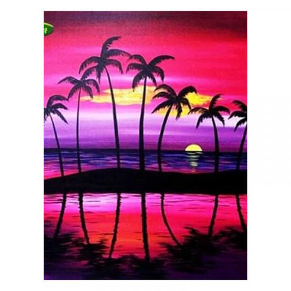 Алмазна мозаїка TK Group Пальми в фіолетовому заході 40х30 см з рамкою в коробці (GB76262-mt)