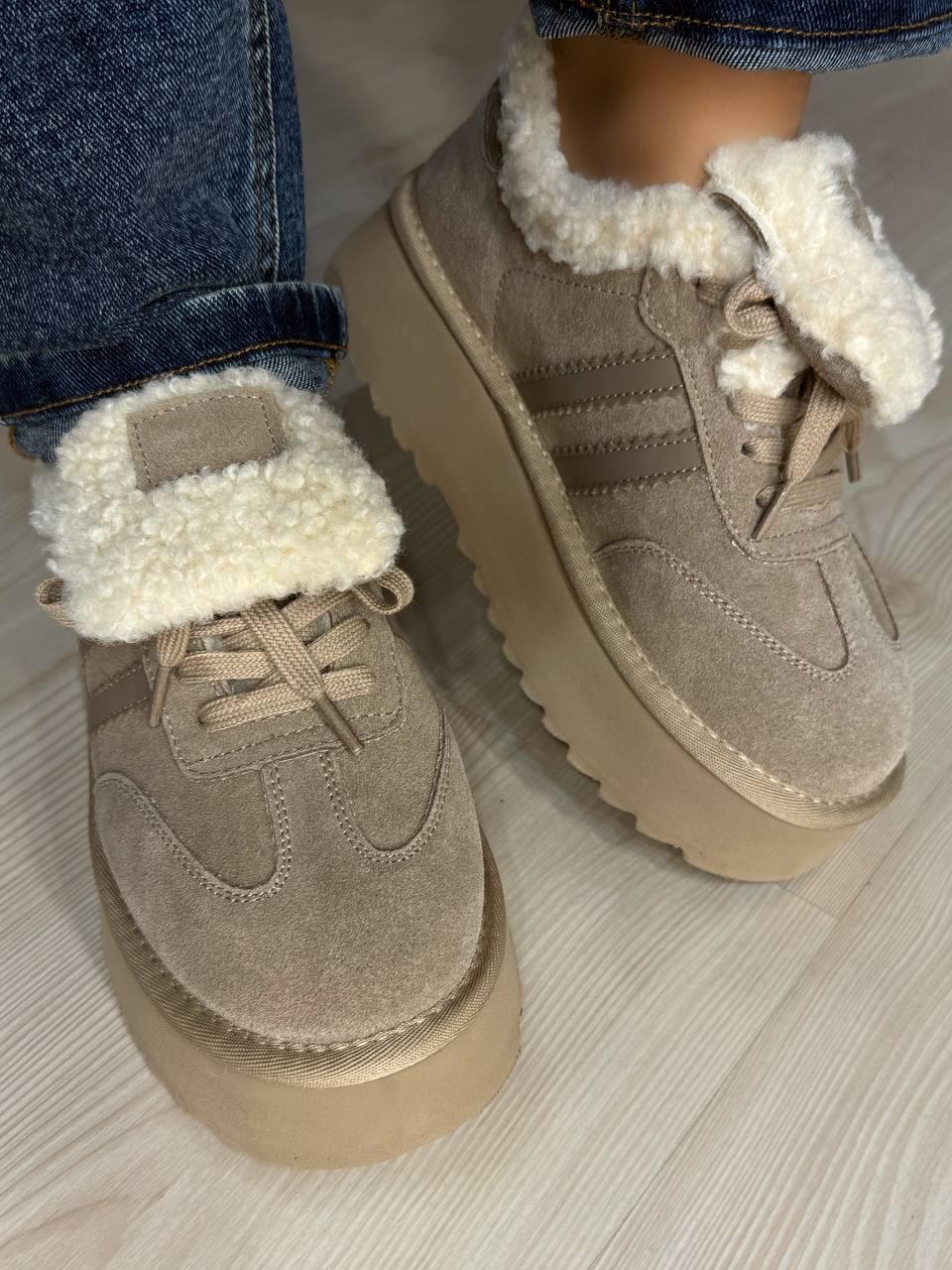 Черевики жіночі Hengji 009-3 уггі замшеві на хутрі р. 41 Бежевий (5856) - фото 6