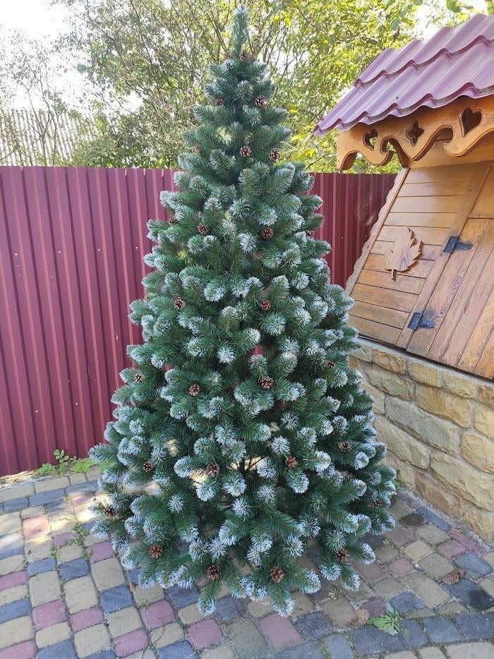 Елка искусственная элитная с шишками с подставкой с белым инеем 2 м Зеленый (Е-2) - фото 6 Елка искусственная элитная с шишками с подставкой с белым инеем 2 м Зеленый (Е-2) - фото 6