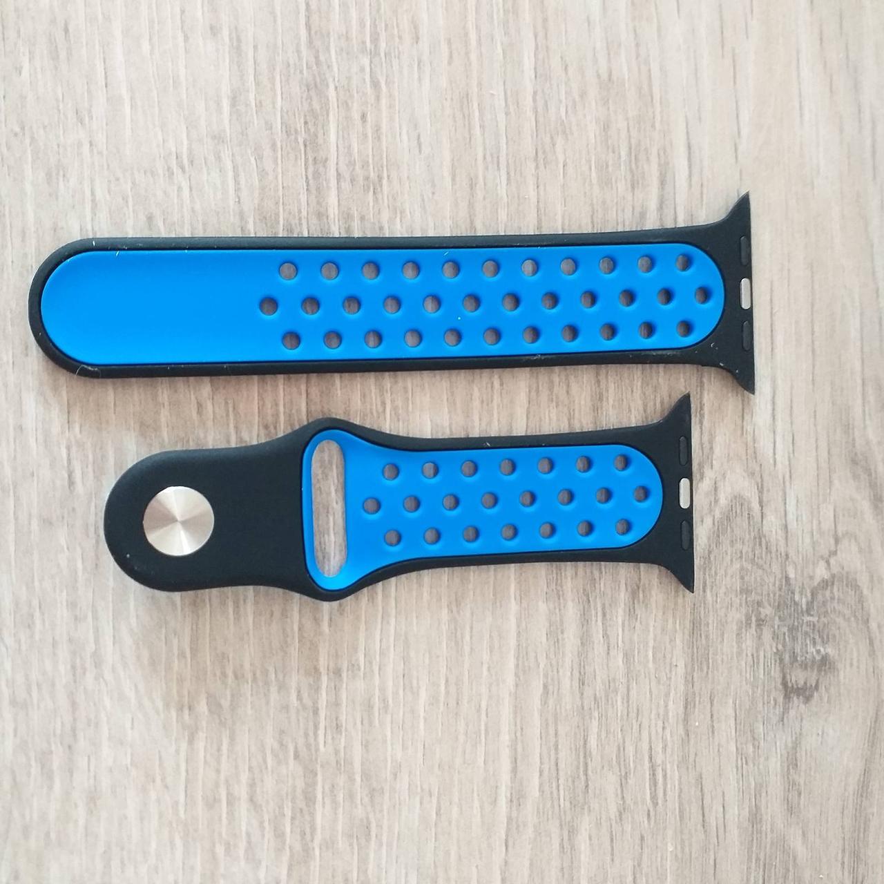 Ремешок для часов Apple Watch аналогов Apple Watch силиконовый 42-44 мм Черный с синим (KG-6401) - фото 4 Ремешок для часов Apple Watch аналогов Apple Watch силиконовый 42-44 мм Черный с синим (KG-6401) - фото 4