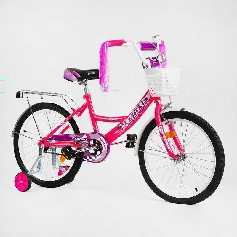 Детский велосипед двухколесный Corso для девочки 20" ручной тормоз Розовый (127914)