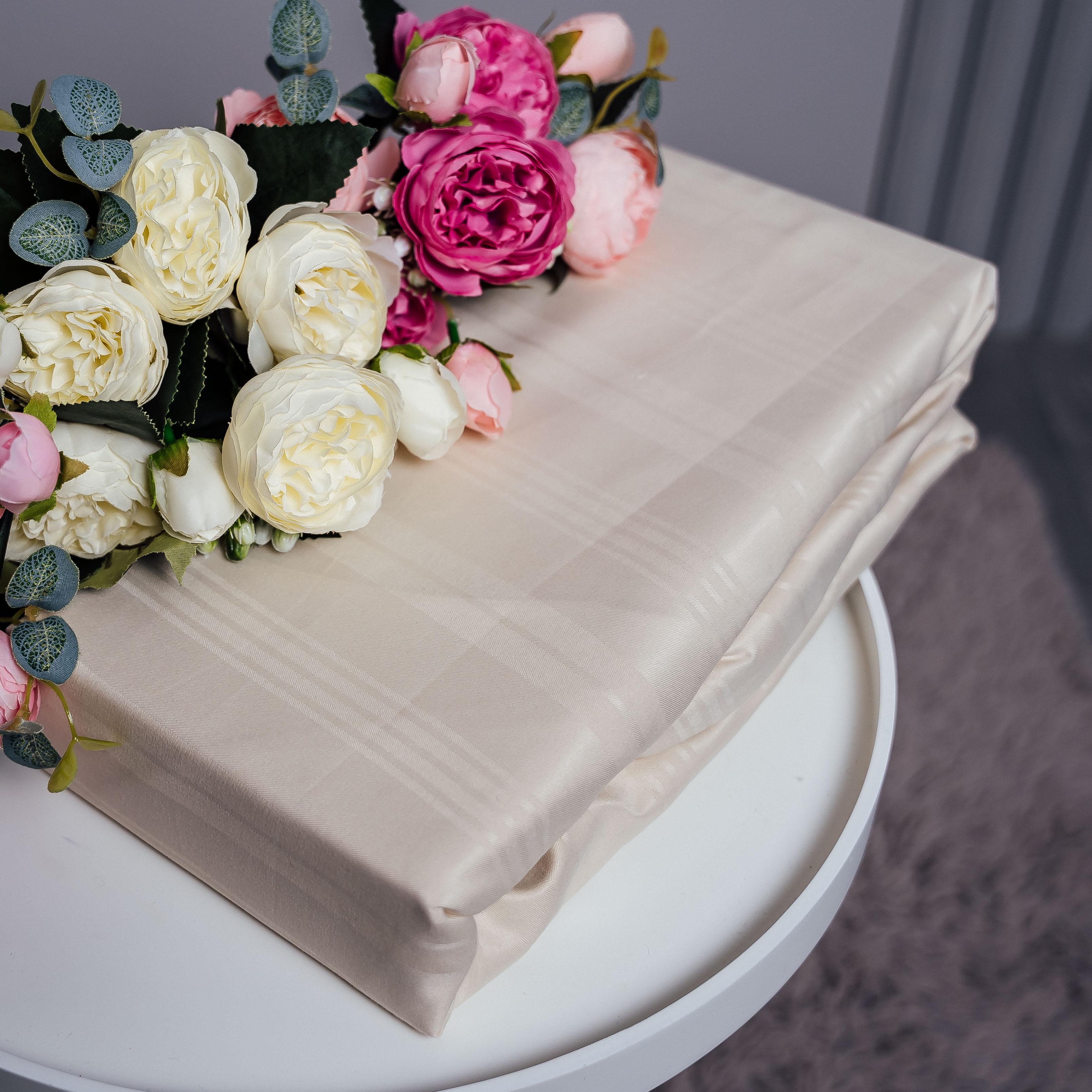 Наматрасник на резинке однотонный широкая полутораспальный полоска 160х200 см Молочный (87260)