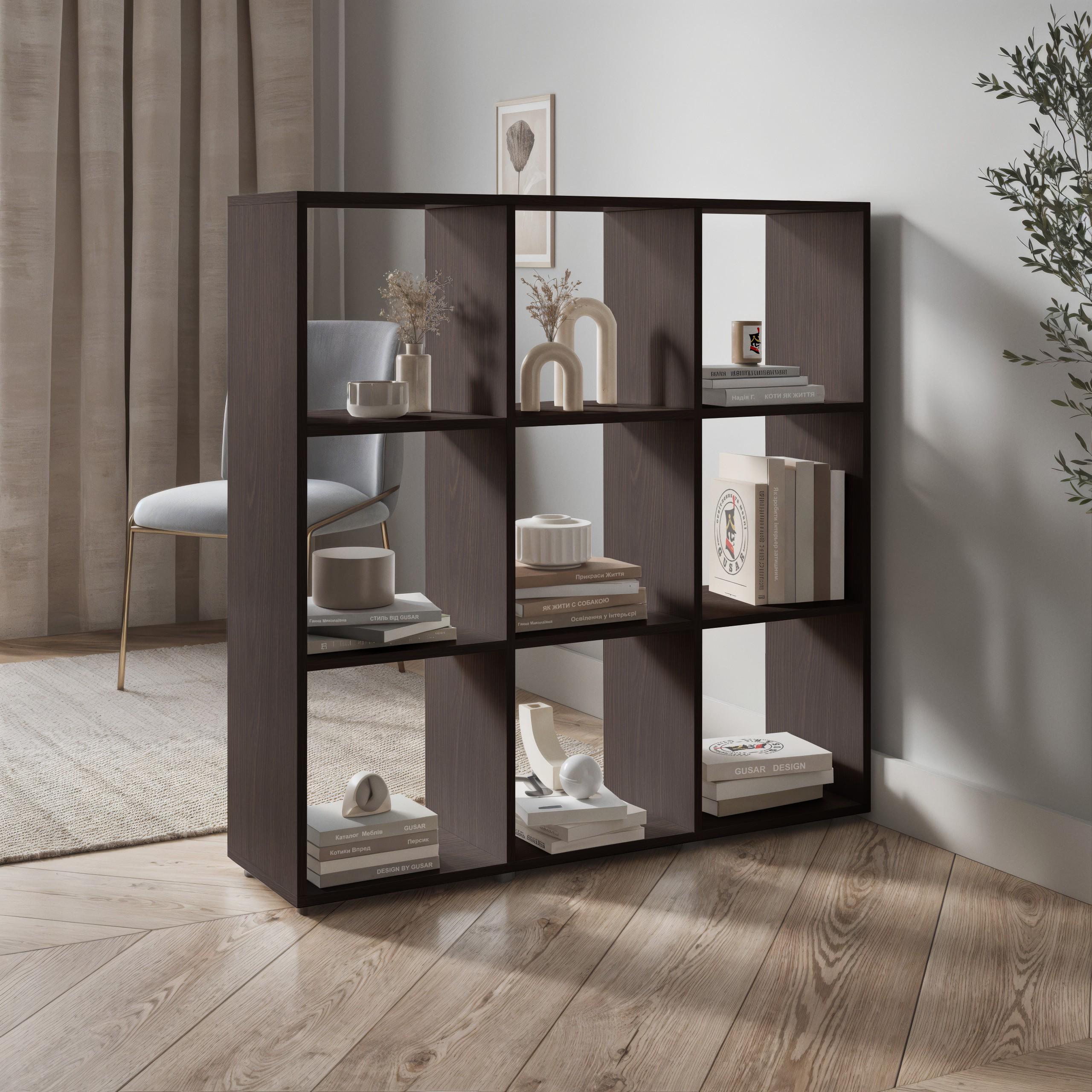 Стелаж для книг та декору на 9 комірок P-18 1072х290х1078 мм Венге Магія