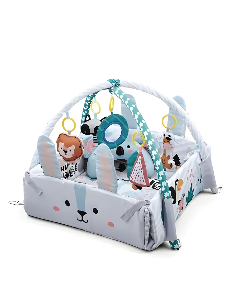 Развивающий коврик Кролик 3в1 с мягкими бортиками и подушкой 102х110 см Серый (9313132770)