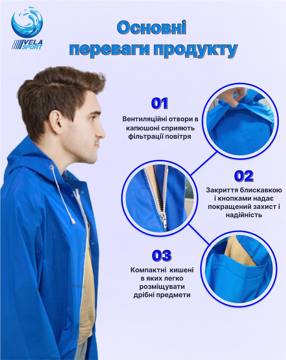 Дождевик мужской VelaSport Defence двухслойный М Синий (00755) - фото 4