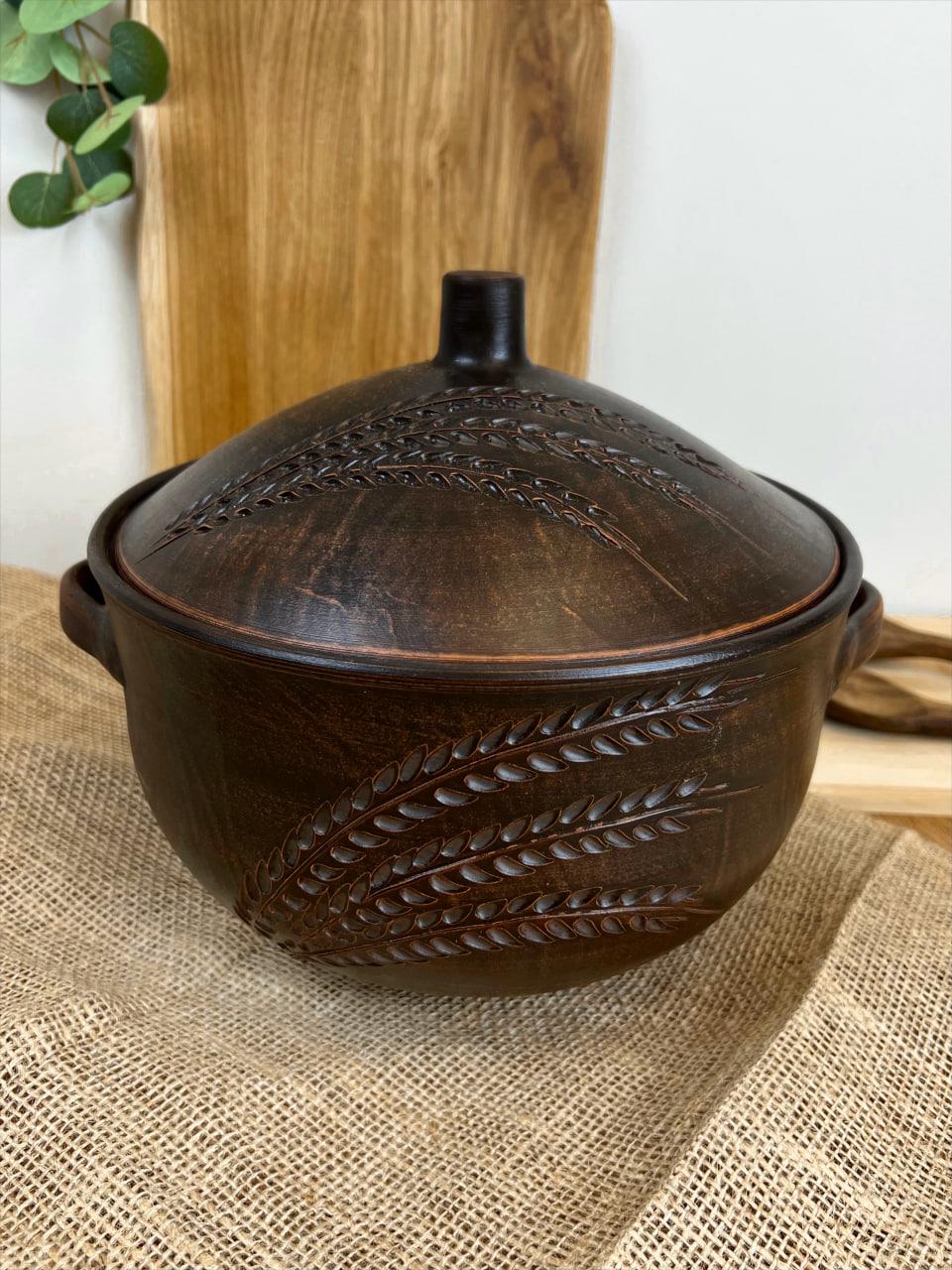 Супник керамічний глиняний різьблений колосок 4 л (3002-9)