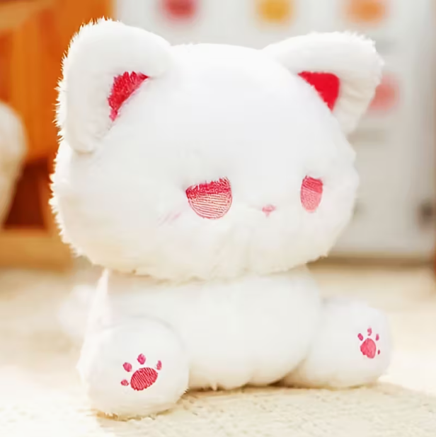 М'яка іграшка плюшева Котик 30 см Білий/Рожевий (23164)