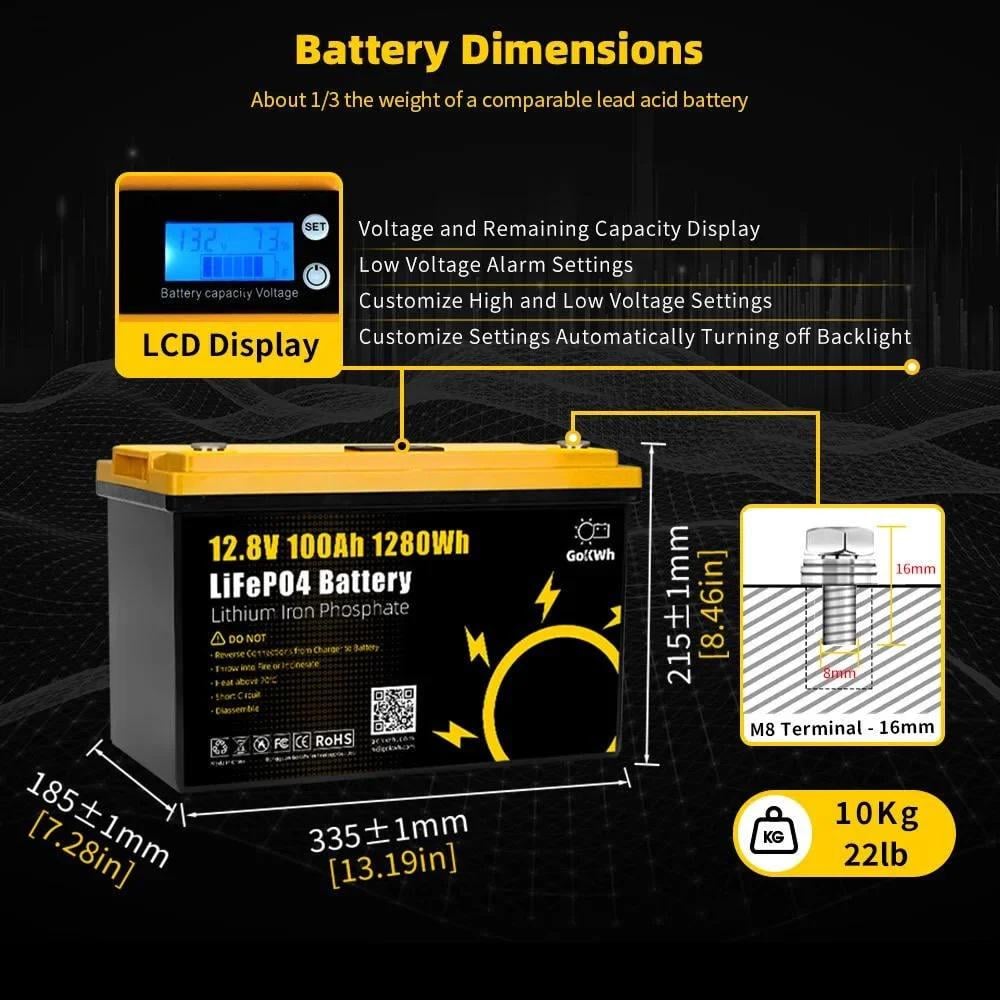 Аккумуляторная батарея GoKwt BMS LiFePO4 100 Ah 12V 1280Wh (16518) - фото 4