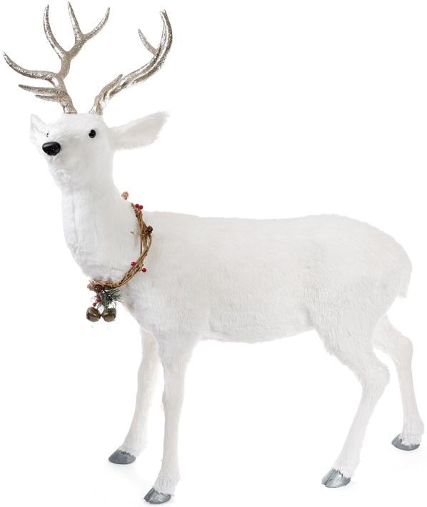 Фигура декоративная под елку олень с венком 90х40х120 см Белый