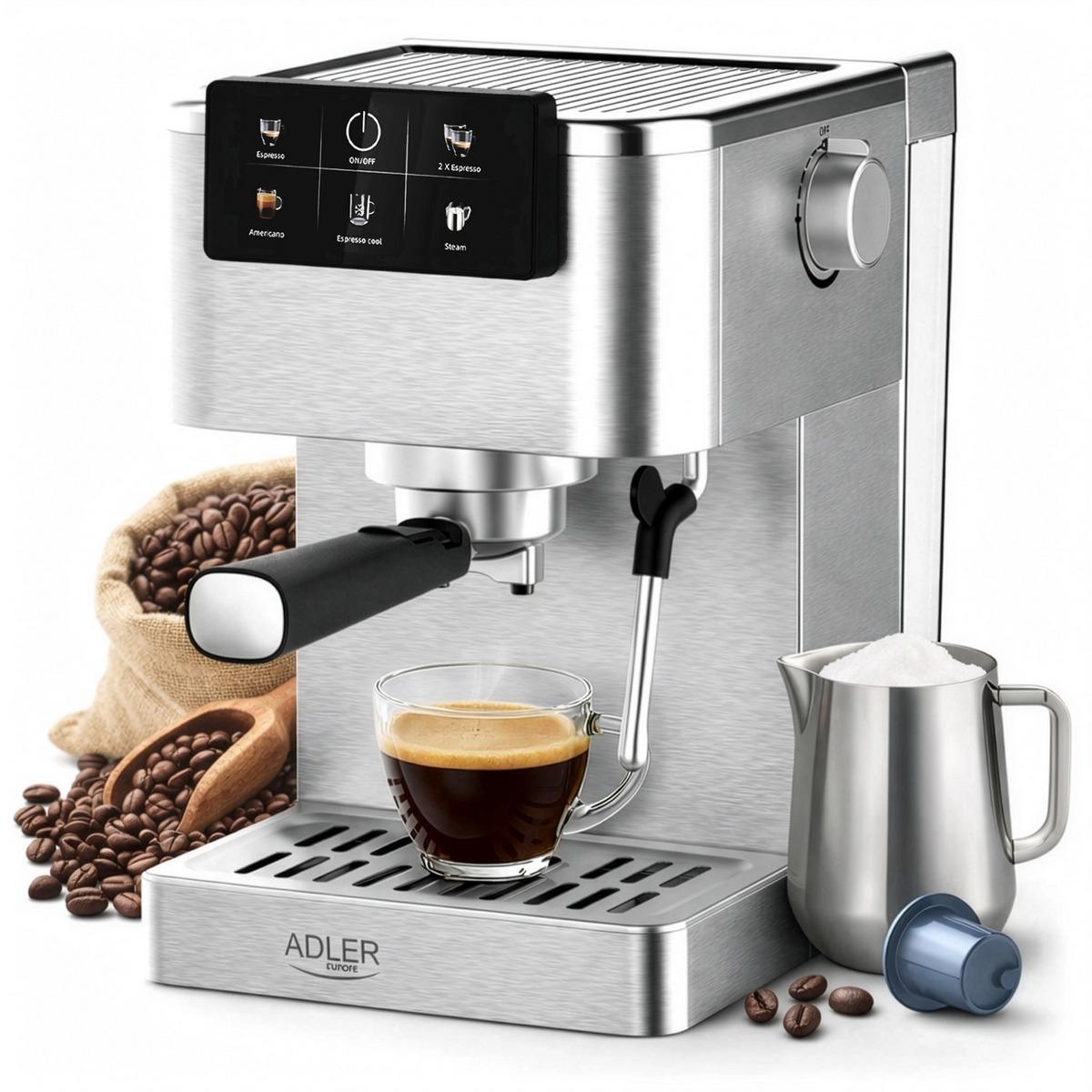 Кофеварка рожковая Adler AD 4390 20 бар/термоблок/PID/вспениватель молока/5в1 (6855)
