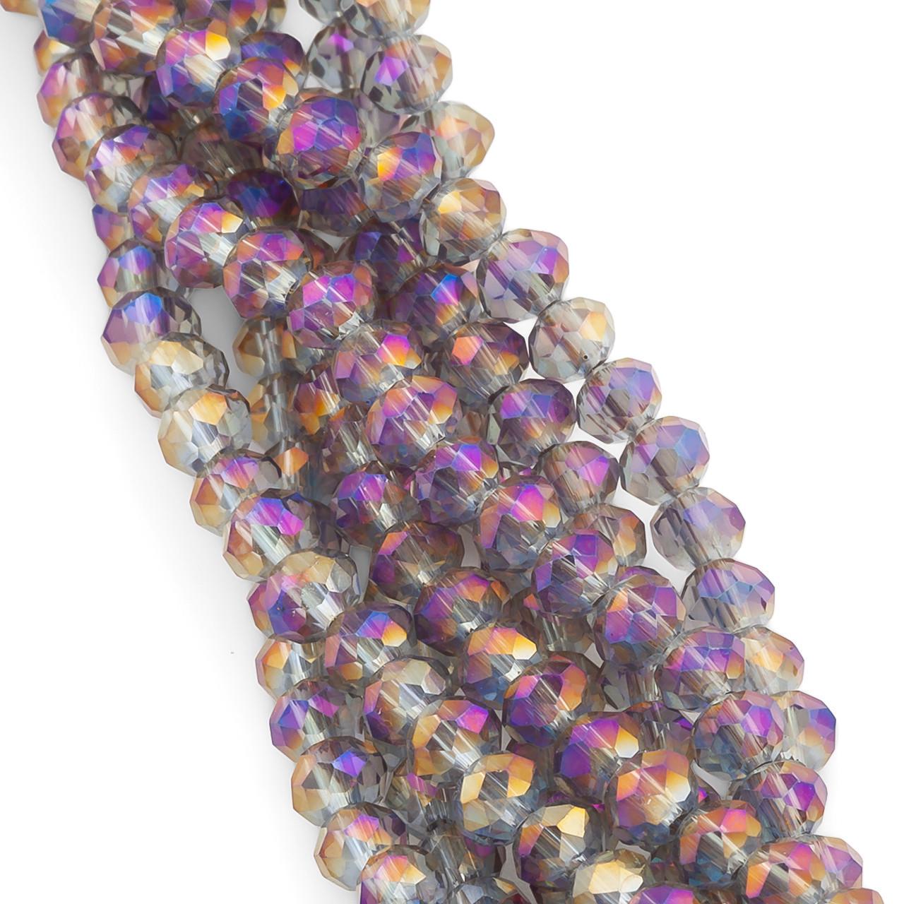 Бусины хрустальные на нитке в форме ронделя с огранкой 3х2 мм 175 шт. 44 см Радужный/Прозрачный (БС0302а43)