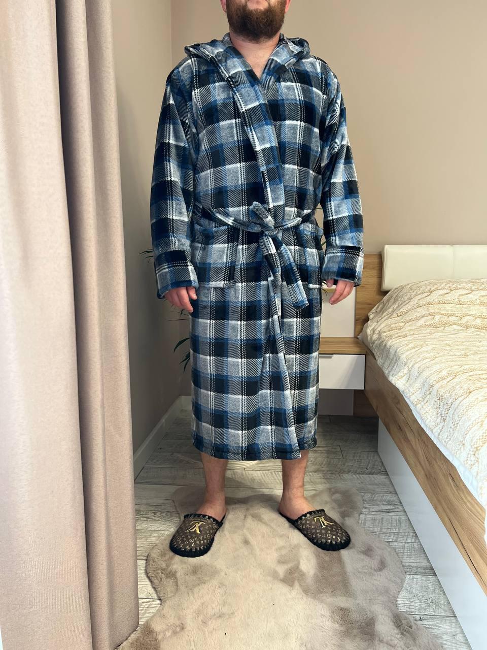 Халат чоловічий махровий в клітинку L Темно-сірий (22936608) - фото 2