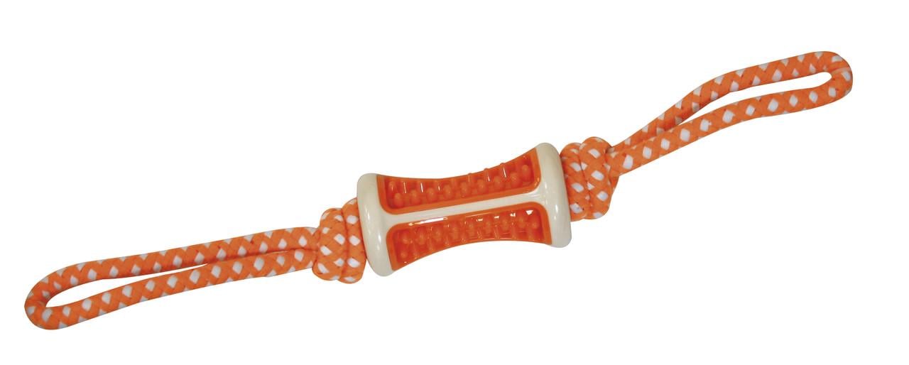 Игрушка для собак Croci цилиндр с шипами на веревке 41х6 см Оранжевый (1199892418) - фото 1