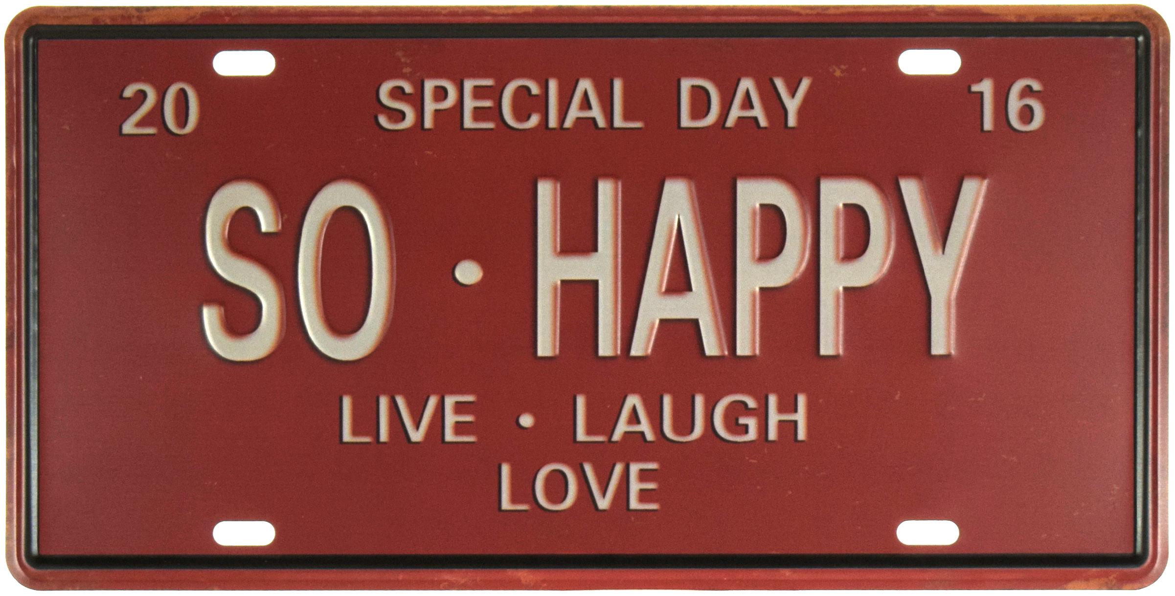 Табличка металлическая Так Счастлив – Живу смеюсь Люблю/So Happy Live Laugh Love 15x30 см