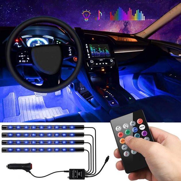 Подсветка в салон автомобиля светодиодная Car Interior Atmosphere Light Led 4 ленты 32 см - фото 6