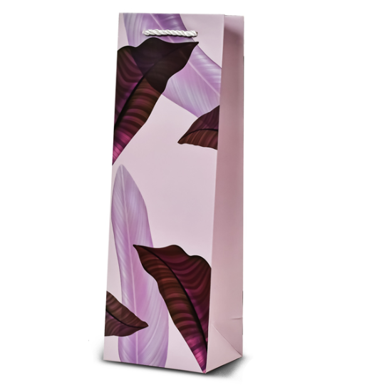 Пакет подарочный бумажный под бутылку Stenson R95012 Leaf 36x12x9 cм Светло-розовый (b640ca1f) - фото 1