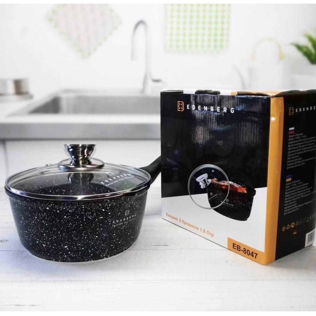 Ківш зі скляною кришкою Edenberg гранітне антипригарне покриття 1,3 л (EB-8044) - фото 8