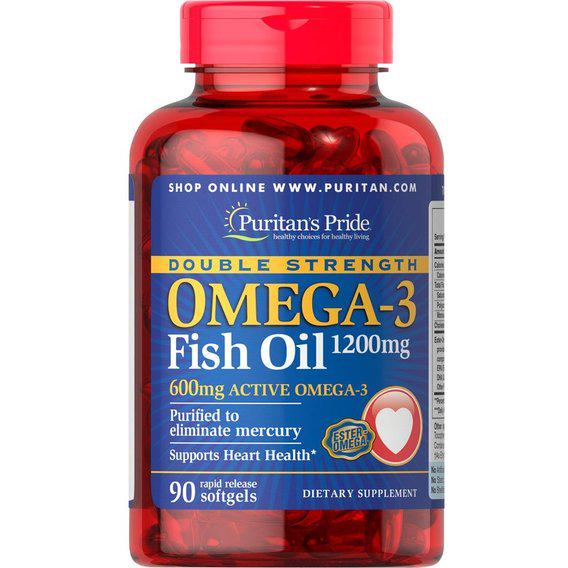 Омега 3 Puritan's Pride Double Strength Omega-3 Fish Oil 1200 мг/600 мг Omega-3 90 Softgels
