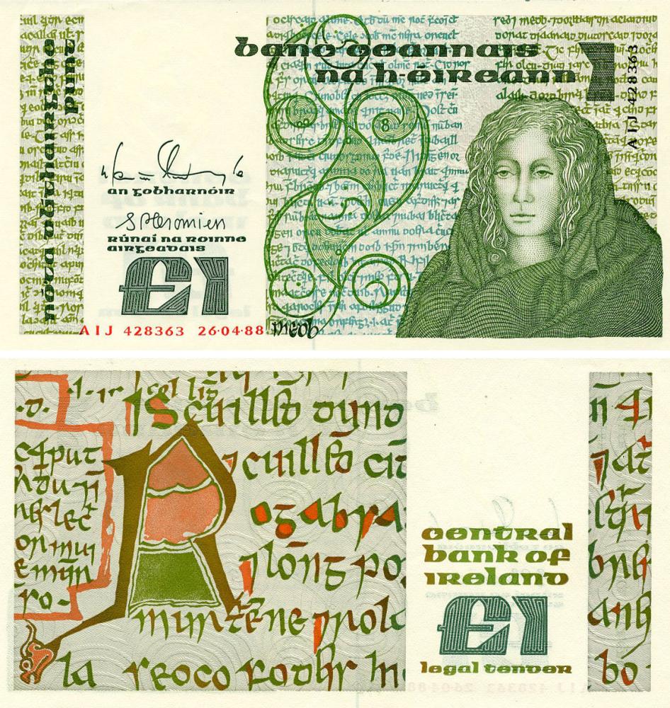 Коллекционная банкнота Ирландия 1 фунт 1988 года UNC (P70d)