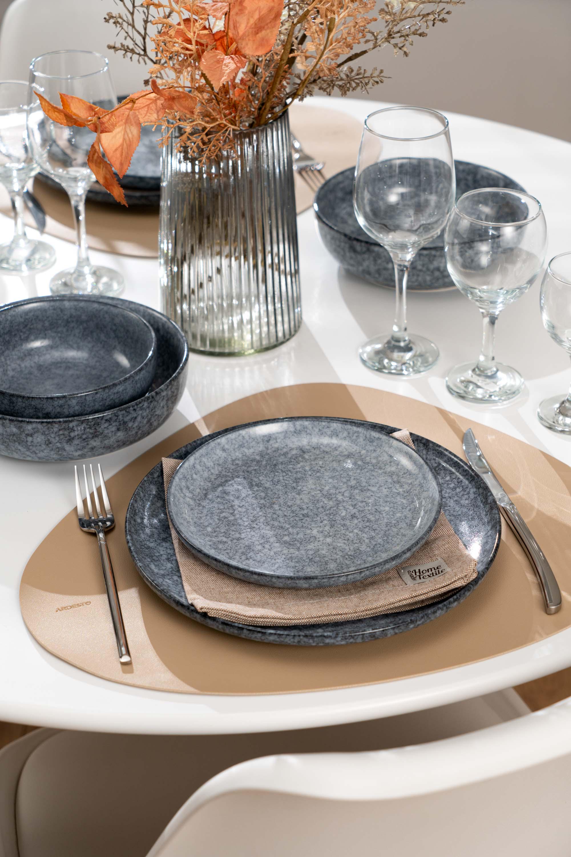 Набор посуды для двух персон Ardesto Loreto 10 предметов фарфор Темно-серый/Серо-голубой мраморный - фото 9