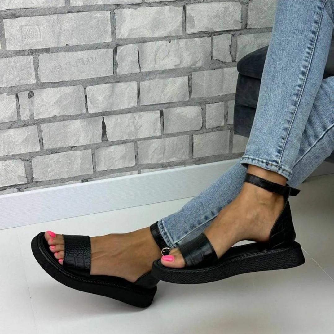 Босоножки женские натуральная кожа р. 41/26,5 см Черный питон (48706)