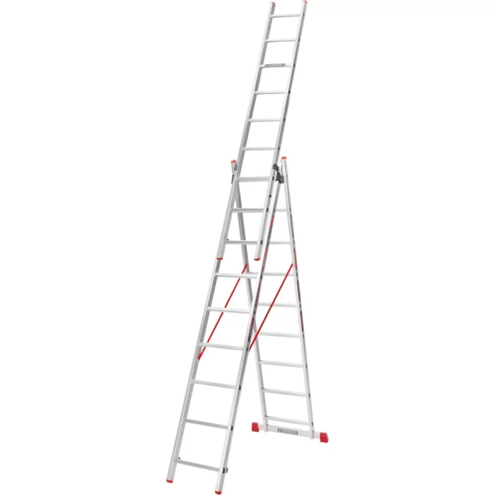 Лестница алюминиевая КВИТКА PRO 3-х секционная 3х9 ступенек (110-9309)