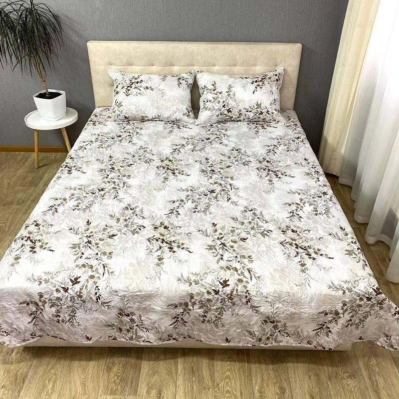 Ковдра-покривало літня 200х220 см з наволочками 2х50х70 см Білий з коричневою (Д-al-lito-600-0012)