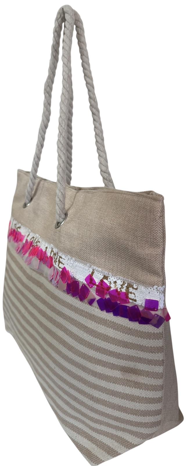 Сумка пляжна жіноча з тканини на блискавці Бежевий - фото 2 Сумка пляжна жіноча з тканини на блискавці Бежевий - фото 2