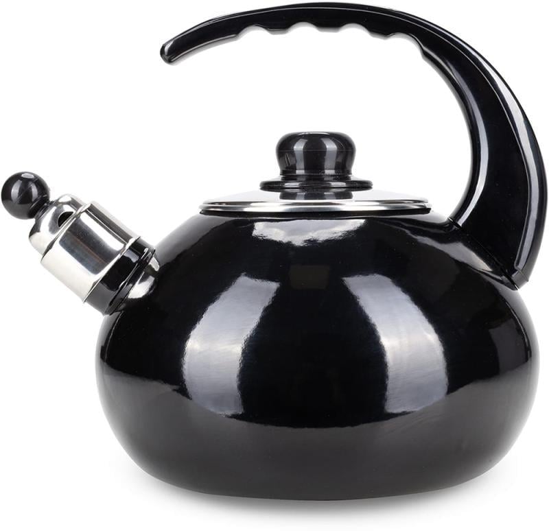 Чайник эмалированный Kamille Boiling Water со свистком 2,5 л Черный глянцевый