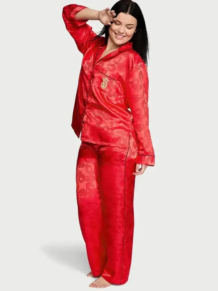Піжама сорочка/штани сатинова Victoria's Secret Satin Long Pajama Set S Червоний (26720867)