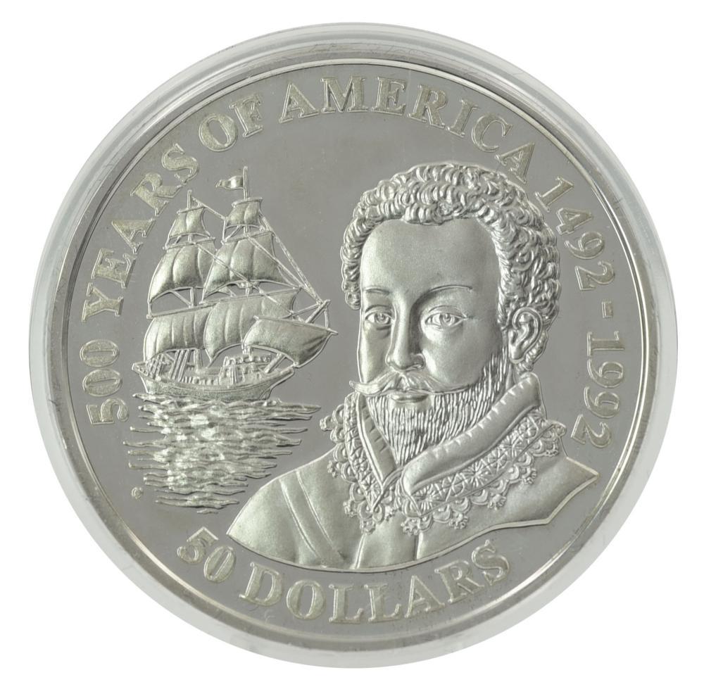 Коллекционная монета Острова Кука 50 долларов 1990 серебро Proof 500 лет Открытию Америки-Сир Фрэнсис Дрейк (М22601) Коллекционная монета Острова Кука 50 долларов 1990 серебро Proof 500 лет Открытию Америки-Сир Фрэнсис Дрейк (М22601)