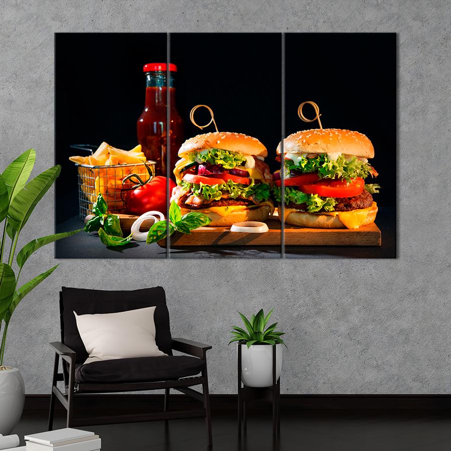 Настенний декор Два красивых чизбургера и картошка фри 128x81 см (A307-3)