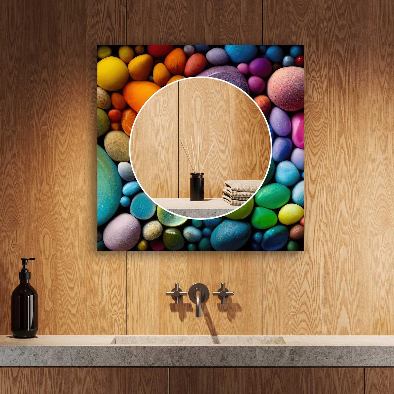 Зеркало на стену NovellaPrint с рисунком камней квадратное 50х50 см (2011.4)