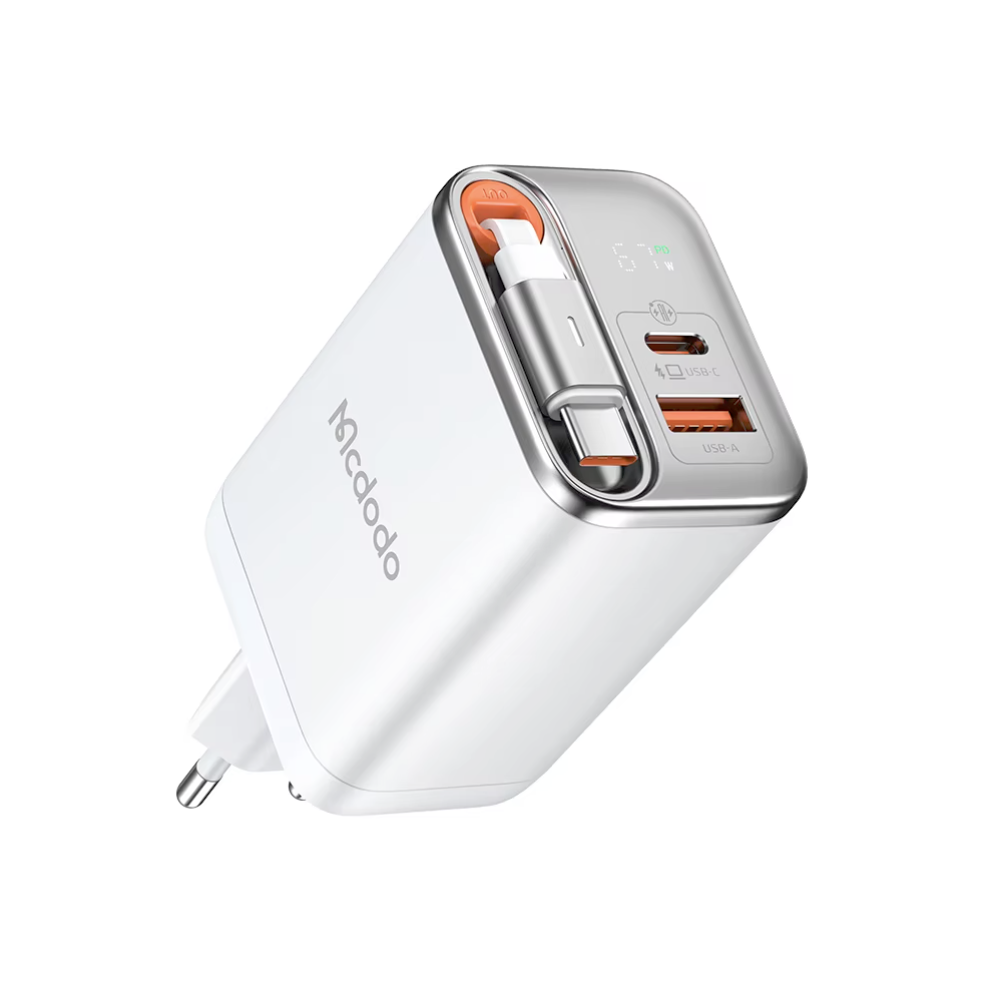 Зарядний пристрій Mcdodo 67W GaN з вбудованим кабелем USB-C 65 см 2 порти USB-C/USB-A CH-4103 Білий (112261577)