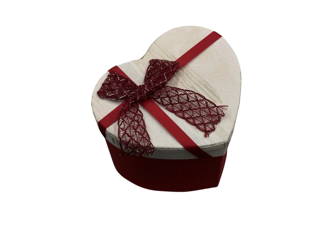 Коробка подарочная с ручками и бантиком в форме сердца картонная 15х12х12 см Красный (KR-008-19)