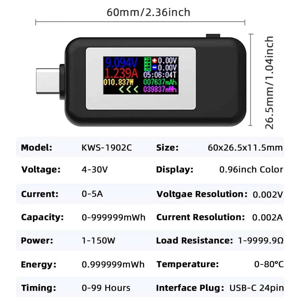 Тестер USB багатофункціональний Keweisi KWS-1902C 10в1 Type-C QC3.0 4-30 V 5 A White (2101109000002) - фото 9