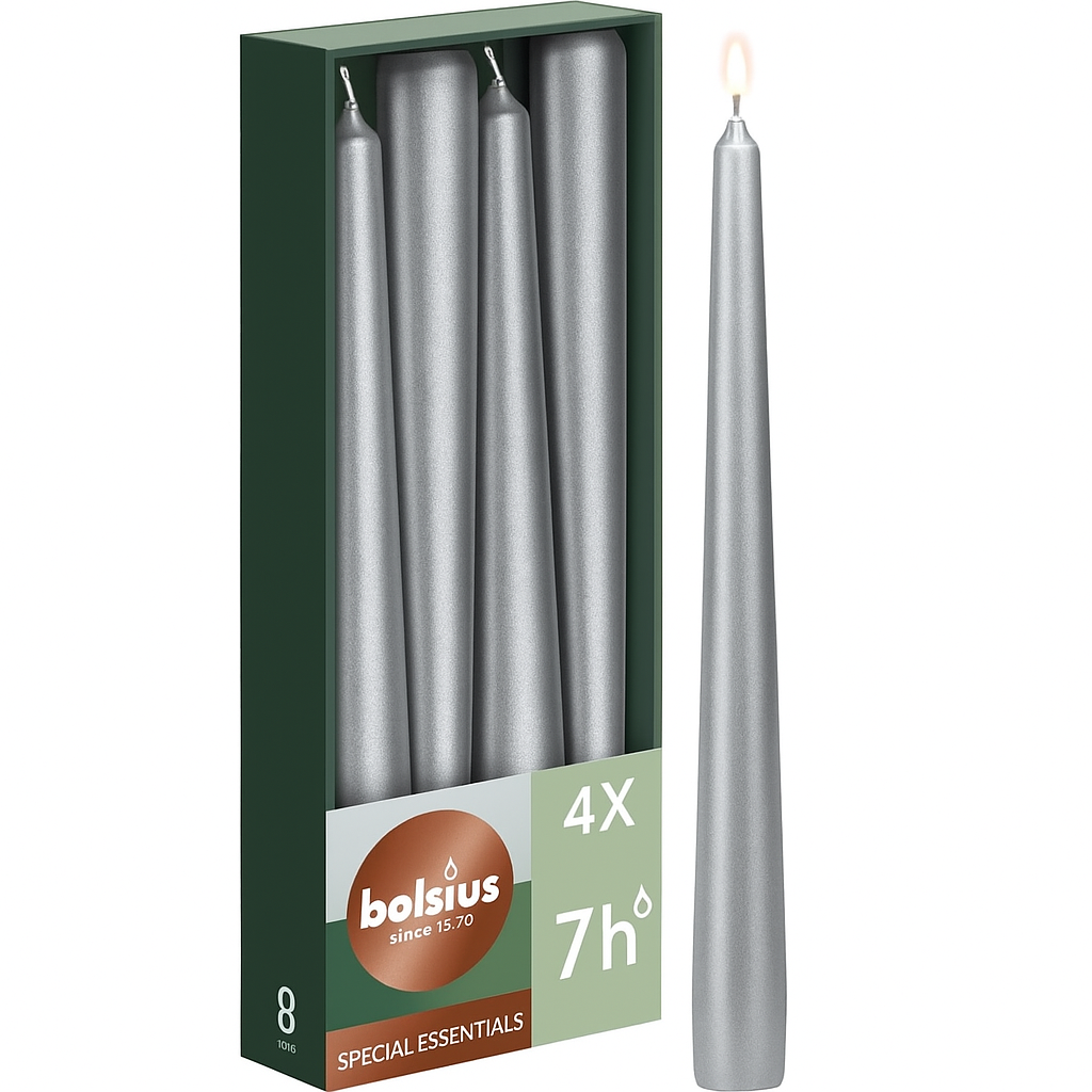 Свеча конусная столовая Bolsius 245/24 4 шт. Metallic