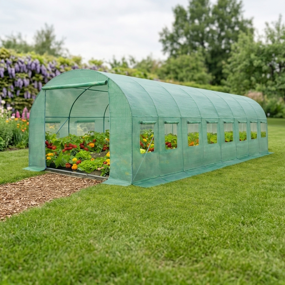 Теплица садовая арочная с 16 окнами и 1 рулонным входом из армированной UV-4 пленки 24 м2 8х3х2 м труба 25 мм Зеленый (29100 7)