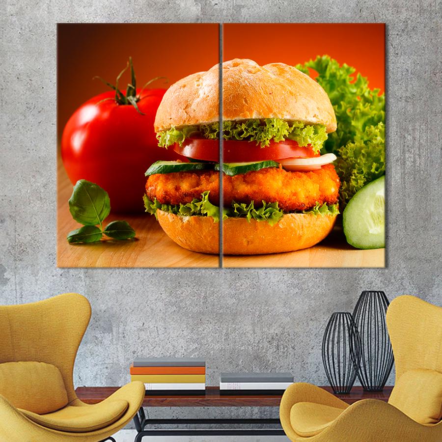 Настенний декор Бургер с пышной булочкой и куриной котлетой 165x122 см (A408-2)