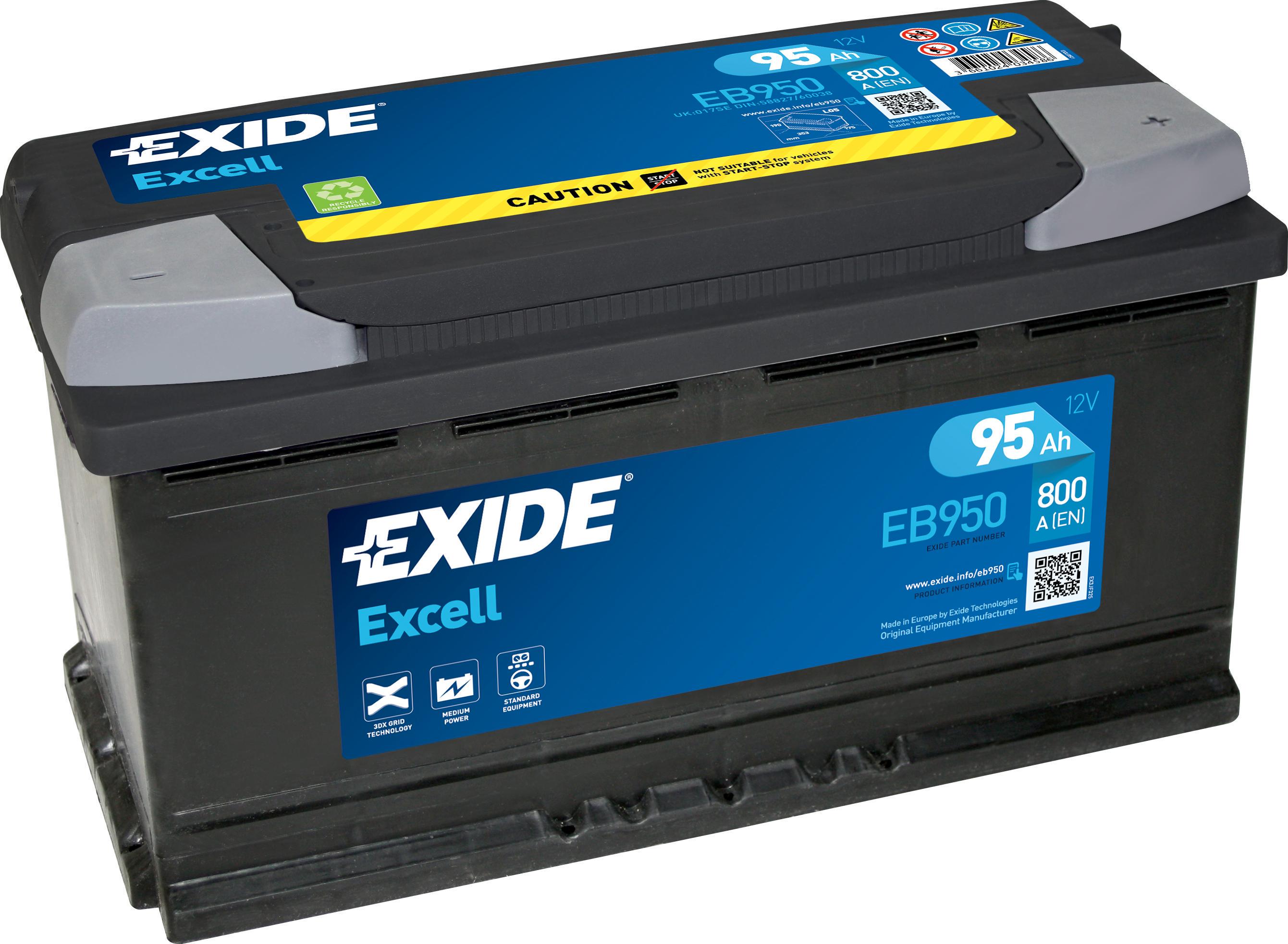 Аккумулятор автомобильный EXIDE Excell EB950 EN 6СТ-95 Ah АзЕ 800 A (5112) - фото 1